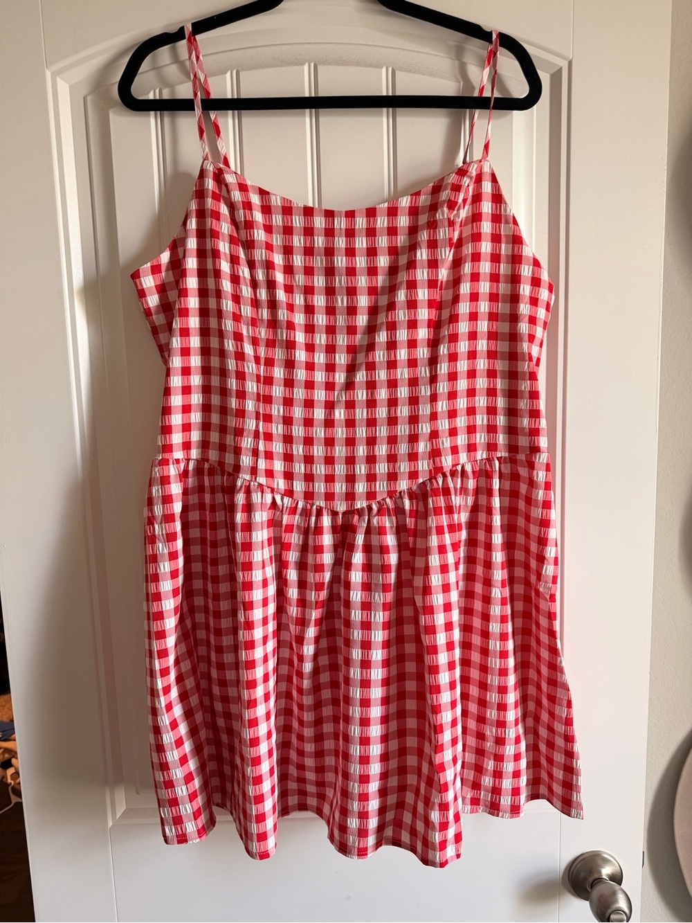 No Boundaries Red and White Gingham Smocked Top